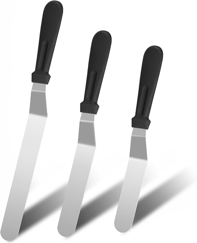 3 PCS Icing Spatulas, Offset Spatula, Stainless Steel Cake Decorating Spatulas Set 6/8/10 inch Professional Angled Cake Spatula Plastic Frosting Handle for Home, Kitchen or Bakery by XEKIGU by Unknown