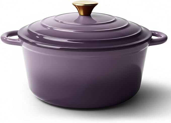 Vintage Style 4.5 Quart Dutch Oven Pot with Lid, Non Stick Enameled Cast Iron Dutch Oven for Bread Baking, Heavy-Duty, Oven Safe Ceramic Cookware Up to 500°F for Baking, Braising, Stews, Roasting, Purple by Unknown