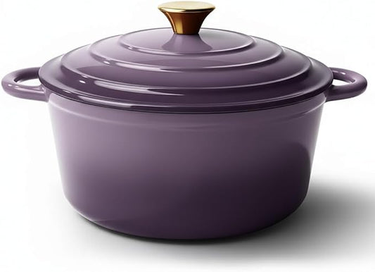 Vintage Style 4.5 Quart Dutch Oven Pot with Lid, Non Stick Enameled Cast Iron Dutch Oven for Bread Baking, Heavy-Duty, Oven Safe Ceramic Cookware Up to 500°F for Baking, Braising, Stews, Roasting, Purple by Unknown