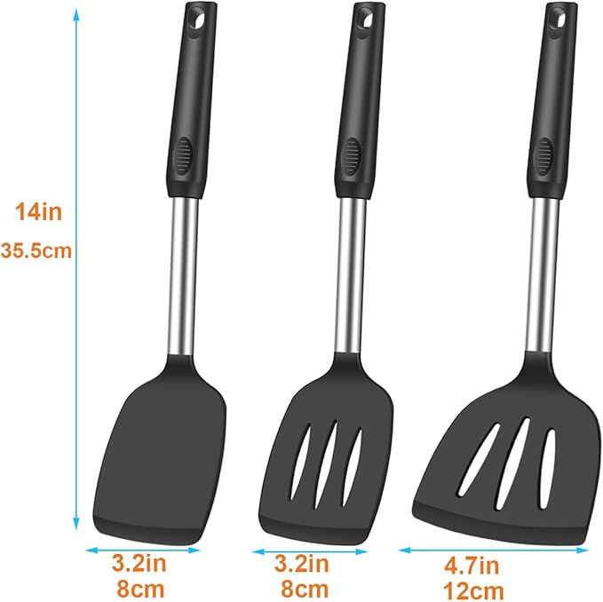 KLAQQED Spatula Set Silicone Heat Resistant for Nonstick Cookware Rubber Silicone Spatula Turner Fish, Large Nonstick Plastic Egg Wok Spatula for kitchen use Cooking Utensils Set - Image 7