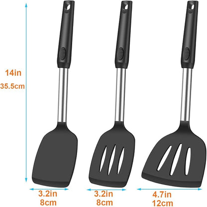 KLAQQED Spatula Set Silicone Heat Resistant for Nonstick Cookware Rubber Silicone Spatula Turner Fish, Large Nonstick Plastic Egg Wok Spatula for kitchen use Cooking Utensils Set - Image 7