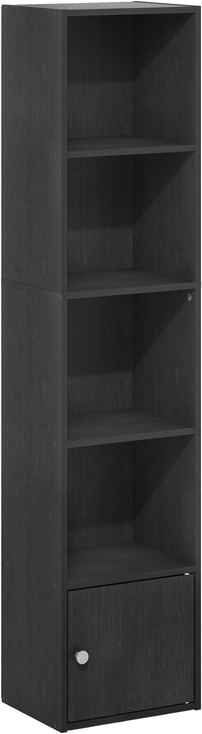 Furinno LUDER Book Shelf, 5-Tier Modern Bookshelf, Bookcase with 1 Door Storage Cabinet, 9.3 x 12 x 52, for Organization and Storage, for Living Room, Bedroom, Home Office, Blackwood - Image 6