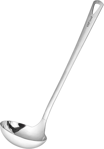 HIFIND Cooking Spoon 12.2 Inches Kitchen Stainless Steel Round Ladle, Heavy-Duty, Heat Resistance, Rust-Resistant Kitchen Ergonomic Handle for Chefs Serving Soups, Stews