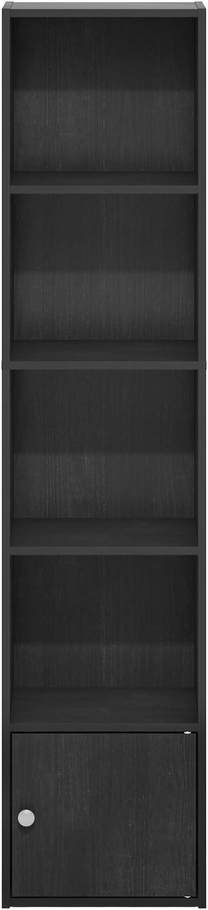 Furinno LUDER Book Shelf, 5-Tier Modern Bookshelf, Bookcase with 1 Door Storage Cabinet, 9.3 x 12 x 52, for Organization and Storage, for Living Room, Bedroom, Home Office, Blackwood - Image 7