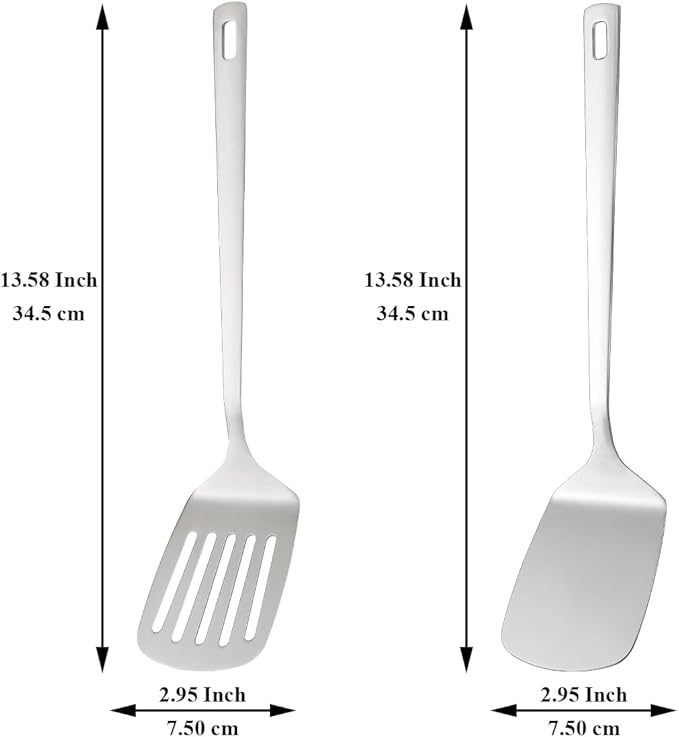 Kyraton Stainless Steel Spatulas Set, Silver Slotted Turner, Solid Turner, Kitchen Spatulas for Nonstick Cookware, Dishwasher Safe, Easy to Clean - Image 2
