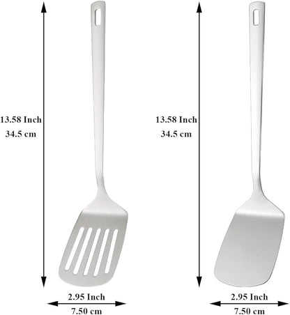 Kyraton Stainless Steel Spatulas Set, Silver Slotted Turner, Solid Turner, Kitchen Spatulas for Nonstick Cookware, Dishwasher Safe, Easy to Clean - Image 2
