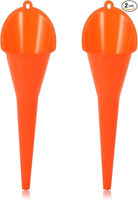 2 PCS Oil Funnel, Multi-Purpose Plastic Long Neck Oil Funnel, Automotive Use Funnels for Filling Oils Lubricants Water Diesel, Kitchen Funnels for Filling Bottles Jars (Orange)