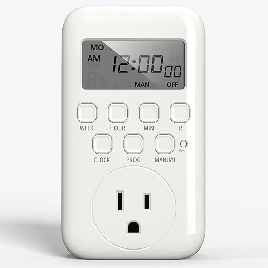 BN-LINK Indoor Digital Timer Outlet, Single Outlet 7 Day Programmable Light Switch, 3 Prong Plug in Timers for Electrical Outlets, Lamps, Fans, 8 On/Off Programs, 1 Pack, 15A/1875W, ETL Listed by BN-LINK