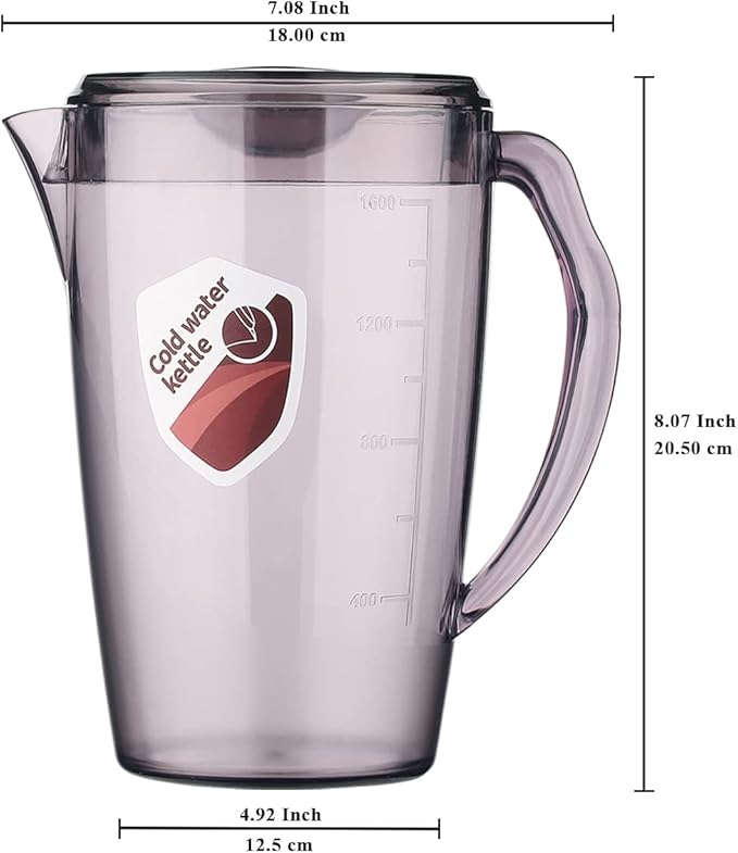 HOMQUEN Plastic Pitcher, 60 Oz/1.8L Water Carafe with Lid, Iced Tea Pitcher, Jar Pitcher, Jug with Handle for Tea, Juices, Milk, Cold or Hot Beverages (1 Pack/Gray) - Image 2