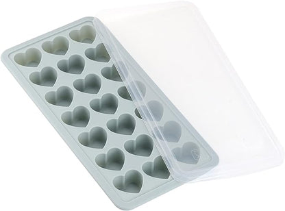 Heart Shaped Ice Cube Trays with Lid, Chocolate Mold, Easy Release Ice Trays, 21-Cavity Silicone Heart Molds for Ice Cubes, Gelatine, Baking and Candy by BTYMS