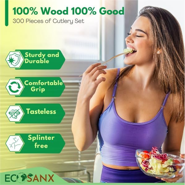 300 PCs Wooden disposable knives for eating, Splinter Free compostable knives - Eco-Friendly - 100% Natural wooden knife for Party & Events - Disposable wooden cutlery for Outdoor, Travelling & More - Image 5