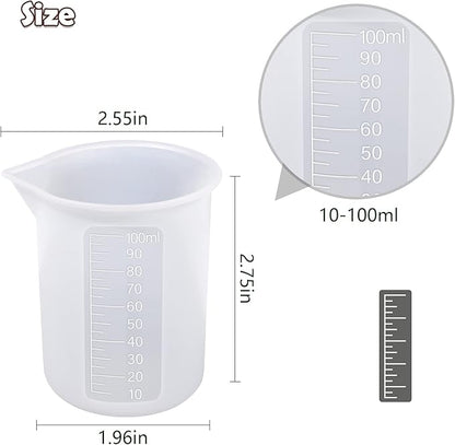 10pcs Silicone Measuring Cups for Resin,100ml Mixing Cups for Resin DIY Craft Jewelry Making Paint Pouring Cup, Non-Stick Clearer Precise Scale Reusable