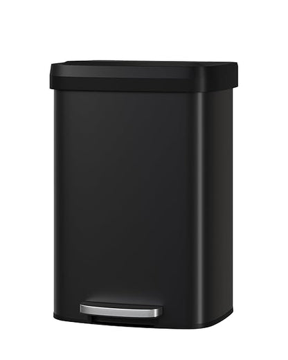 Garvee 13 gal / 50 L Metal Trash Can with Lid, Large Garbage Can for Kitchen, Rustproof Step-on Kitchen Metal Trash Bin with Liner Rim, Rear Handle, Soft Close Plastic Lid, Black by Garvee