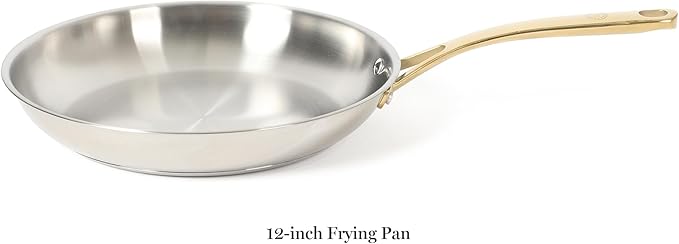 Martha Stewart Castelle 12-Inch Stainless Steel Frying Pan with Gold-Tone Handle – Tri-Ply Encapsulated Bottom, Oven Safe & Induction Safe Skillet for Searing and Sautéing - Image 3