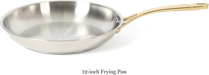 Martha Stewart Castelle 12-Inch Stainless Steel Frying Pan with Gold-Tone Handle – Tri-Ply Encapsulated Bottom, Oven Safe & Induction Safe Skillet for Searing and Sautéing - Image 3
