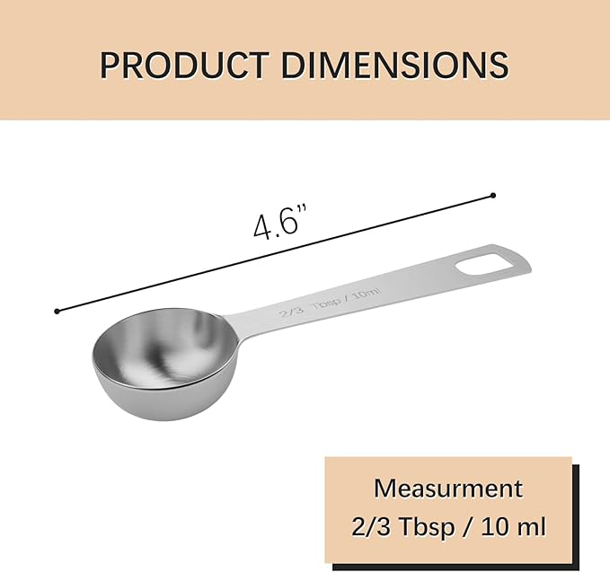 1PCS 2/3tbsp (2tsp, 10ml, 1/3oz) Single Measuring Spoon, Stainless Steel Individual Teaspoons Only - Image 2