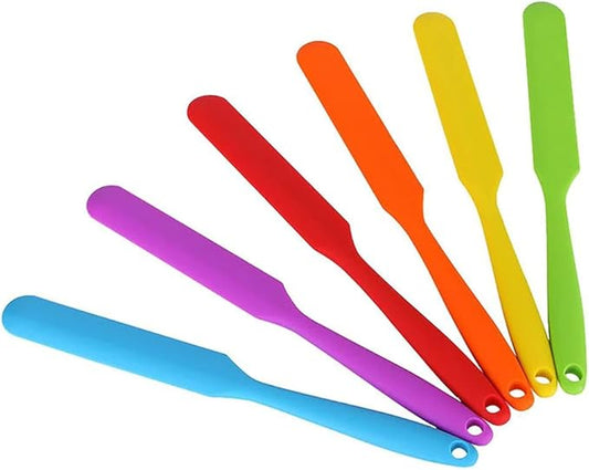 Small Silicone Spatulas Bulk for Kitchen, Baking, Cake Icing, Resin Craft(set of 6), Mini Silicon Scraper Tool, Jar Spatula with Long Handle Heat Resistant, Waxing Sticks Large with Slant for Hard Wax by CATOSUM