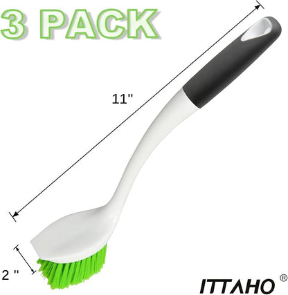 Dish Scrubber Set, Kitchen Brush for Cleaning with Scraper Edge, Green Multi-Purpose Scrub Brush with Handle for Dishes,Sink,Pots,Pans,Shower,Tile,Tubs - 3 Pack - Image 7