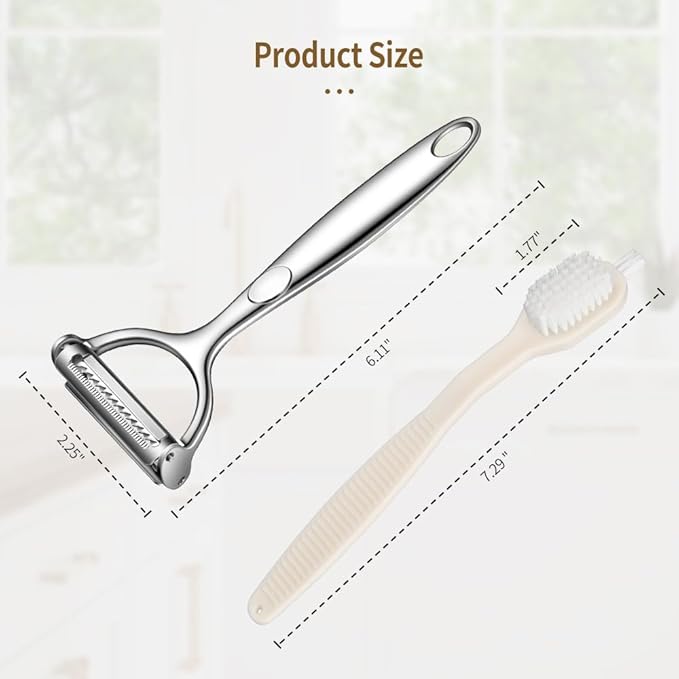 Julienne Peeler Vegetable Peeler with Clean Brush, Julienne Peeler for Kitchen, Potato Apple Vegetable Peelers for Kitchen, 2 in 1 Blade Spin Design With Julienne Function, 1 Pack