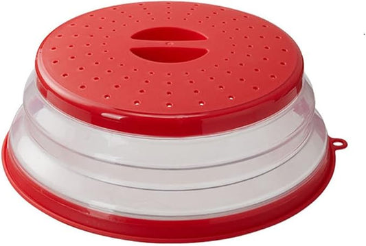 Collapsible Microwave Splatter Cover, 10.5 Inch, Dishwasher-safe, Microwave Plate Cover With Steam Vent，BPA-Free Silicone & Plastic(1 PCS,red)