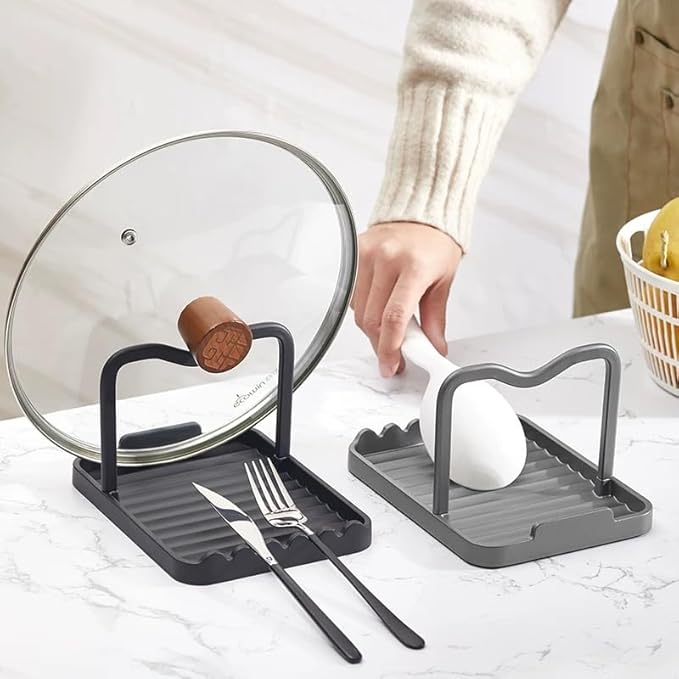 Anti-Rust Metal Spoon Rest with Lid Holder, Heat-Resistant Pot Lid Rest, Multifunctional Spatula Holder While Cooking for Stovetop and Kitchen Counter – Grey - Image 7