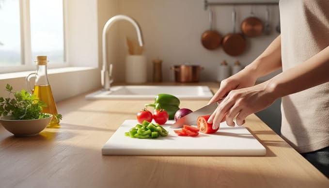 Farberware Large Cutting Board, Dishwasher- Safe Plastic Chopping Board for Kitchen with Easy Grip Handle, 11-inch by 14-inch, White - Image 7