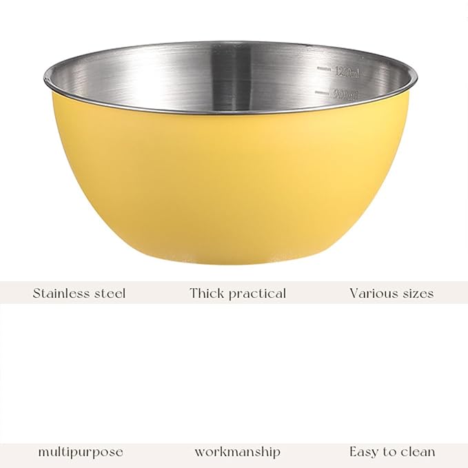 Stainless Steel Salad Bowls Set of 2 Mixing Bowl with Measurement Markings Snacks Bowls, 4.23 Quart Serving Bowls for Mixing, Cooking, Baking, Prepping and Home Kitchen Food Storage Bowls