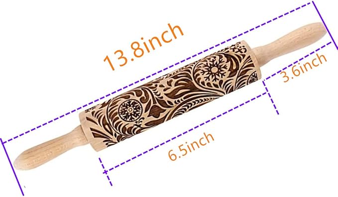 MIZORLIE 14.9"Paisley Engraved Embossed Rolling Pin, Christmas Snowflake Flower Pattern, Wooden Laser Engraved 3D Rolling Pin for Making Cookie Dough Crusts Pies Pastry - Image 3