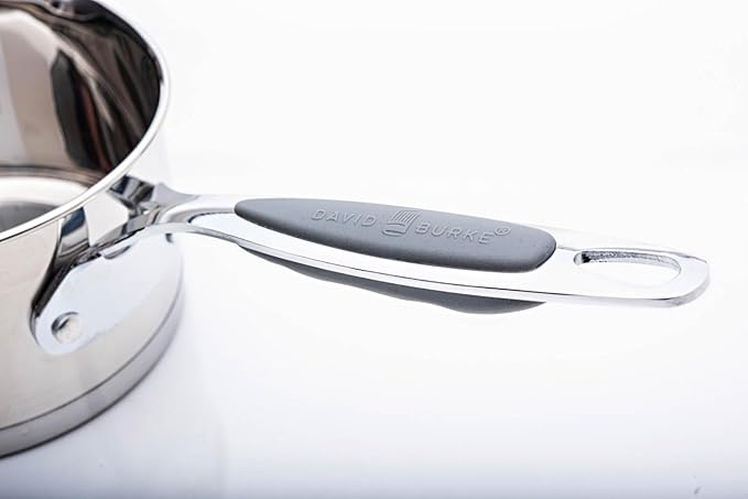 David Burke Stature Stainless Steel 1.75-Quart Sauce Pan with Strain Lid - Oven Safe - Brushed Gray