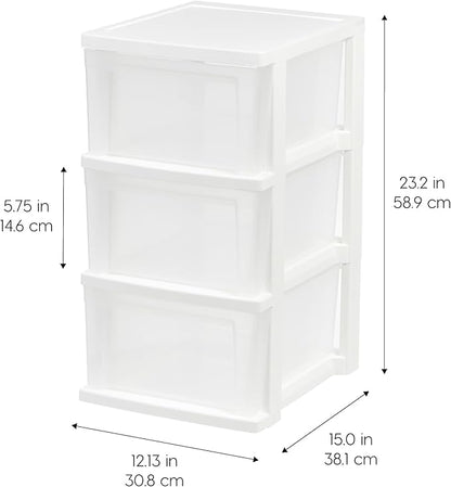IRIS USA Plastic Drawer Storage Organizer, 3-Drawers, 2-Pack, for Classroom Art Craft Supplies, Bathroom Bedroom, Laundry Room, White/Clear - Image 2