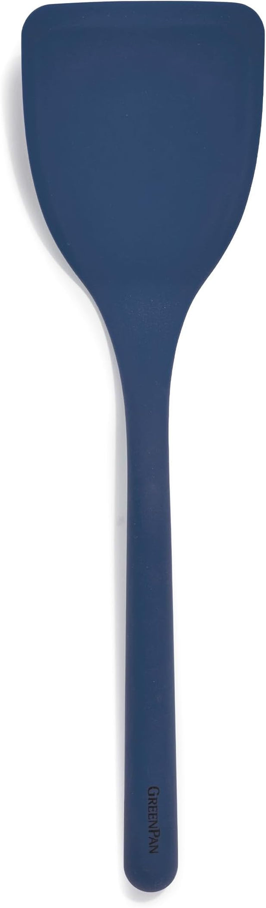GreenPan Silicone Solid Turner Spatula, Flipping Cooking Kitchen Utensil, Flexible Rubber Nonstick Cookware, Rigid Steel Core, Heat-Resistant, Anti-Slip Handle, BPA-Free, Dishwasher Safe, Blue by GreenPan