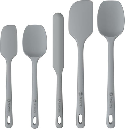 ChefAide 5 Pieces Silicone Spatula Set, Food Grade Rubber Spatula, Upgrade Strong Handle with Ergonomic Grip, Heat Resistant Up to 600°F for Nonstick Cookware, Cooking by ChefAide