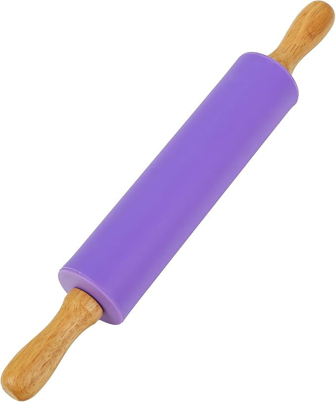 Koogel Rolling Pin for Baking, 12 Inch Non-Stick Silicone Surface, Wooden Handle Rolling Pin for Baking Pies, Pastry, Cookies, Kitchen Essential by KOOGEL