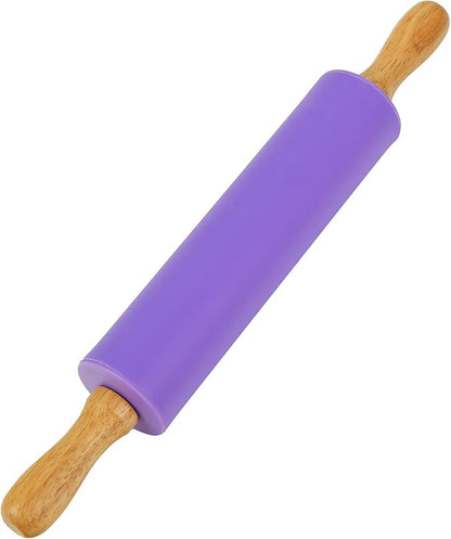 Koogel Rolling Pin for Baking, 12 Inch Non-Stick Silicone Surface, Wooden Handle Rolling Pin for Baking Pies, Pastry, Cookies, Kitchen Essential by KOOGEL