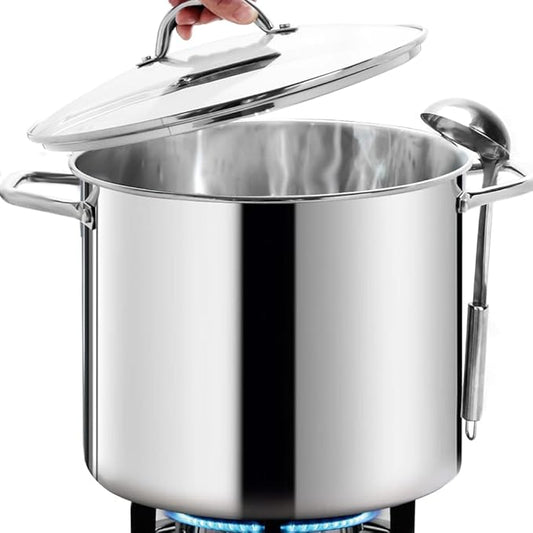 HOMICHEF Commercial Grade LARGE STOCK POT 20 Quart With Lid - Nickel Free Stainless Steel Cookware - Healthy Polished Stockpots - Heavy Duty Induction Soup Pot by HOMICHEF