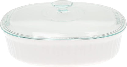 CorningWare FS2 2.5qt/2.35L Oval French White Casserole Dish & DC1.5C 1-1.75L Fluted Oval Glass Lid