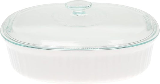 CorningWare FS2 2.5qt/2.35L Oval French White Casserole Dish & DC1.5C 1-1.75L Fluted Oval Glass Lid