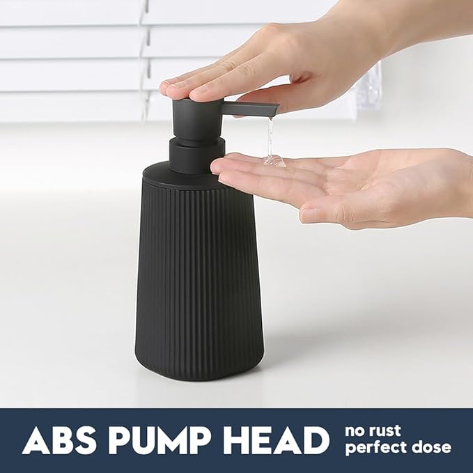 Small Soap Dispenser for Bathroom and Kitchen, Modern Farmhouse Striped Style Plastic Hand Soap Dish Soap Dispenser with Pump Matte Black - Image 3
