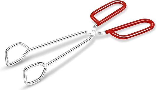 Hiash 10-Inch Heavy Duty Stainless Steel Kitchen Tongs - Non-Slip Comfortable Red Grip, Scissor Design, Heat Resistant for BBQ and Cooking by Hiash
