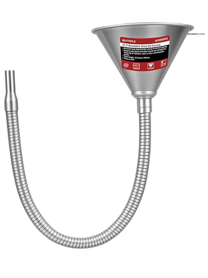 BILITOOLS 26.2" Steel Flexible Oil Funnel with Filter for Automotive Use, Metal Bendable Spout Funnel for Oil Fluids Change, Long Funnels for Transmission Fluid by BILITOOLS