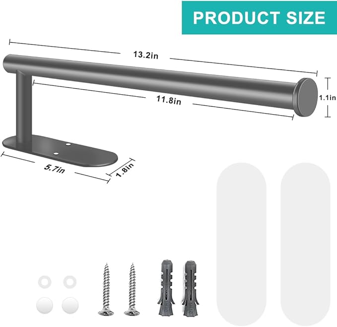 MGahyi Paper Towel Holder Wall Mount, Self Adhesive Or Drilling Paper Towel Holder Under Cabinet, 13.2 inch Stainless Steel Kitchen Paper Towel Roll Rack, Bathroom Towel Roll Hanger(Grey, Rectangle) - Image 2