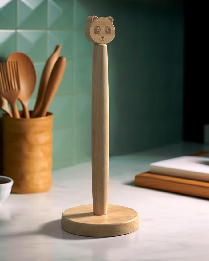 KitchLife Cute Wooden Paper Towel Holder Countertop - Solid Freestanding Paper Towel Dispenser Stand Organizer with Anti-Skid Base (Panda) by OverDoorHooksKitchenSupplies