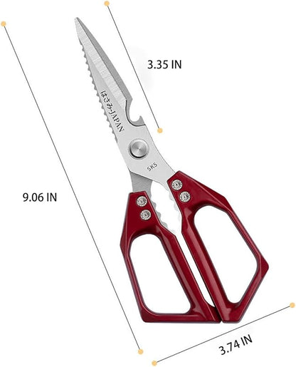 Multi-Purpose Rust Proof Kitchen Shears, Heavy Duty Meat Scissors, Dishwasher Safe, for Chicken, Vegetables, Steak, Fish Scaling & Bottle Opener(Red)