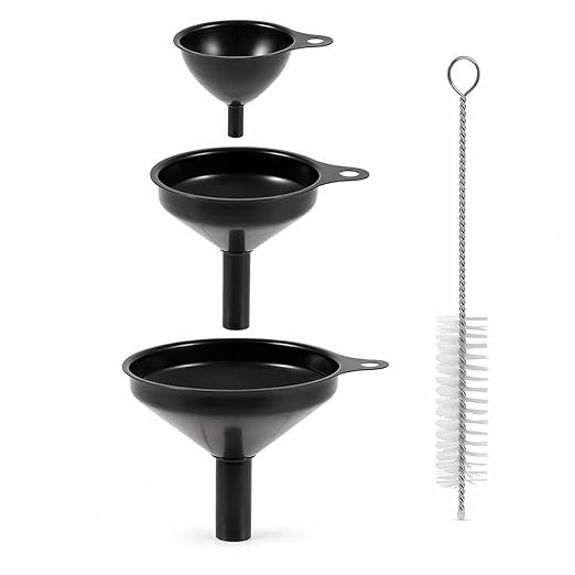 Stainless Steel Funnels Set Kitchen Funnels 3 Piece Set Small Medium Large Black Funnel for Dry Ingredients for Liquids (Black-with Brush) by Unknown