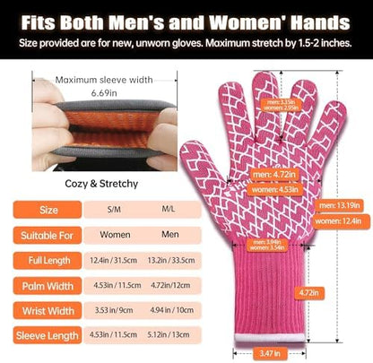 HandLove Aramid Heat Resistant BBQ Gloves – Grilling & Oven Gloves with Fingers, Silicone Grip & Long Cuffs for Cooking, Baking, and Outdoor Barbecue – Black,L