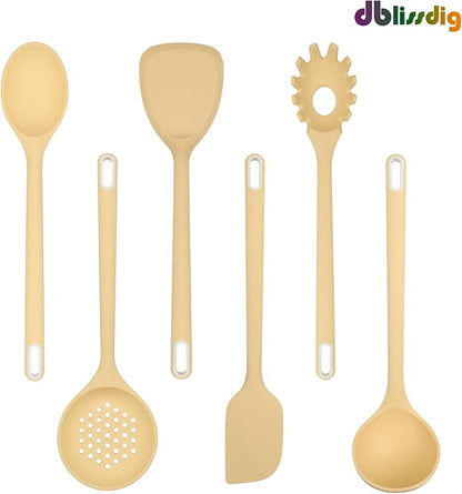 Silicone Kitchen Cooking Utensils Set of 6, Non-Stick Food Grade Silicone Cooking Utensils Set, Heat Resistant, Non-Toxic, Ergonomic Designed, Dishwasher Safe Kitchen Utensils for Nonstick Cookware