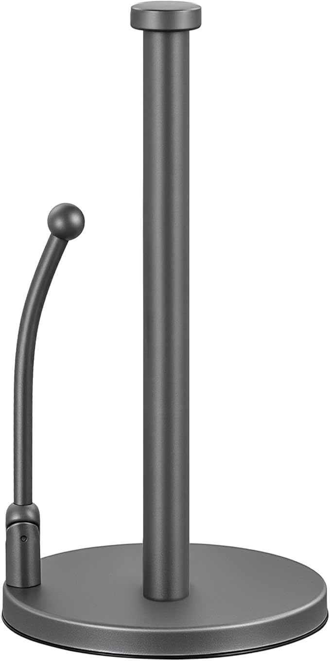 SMARTAKE Paper Towel Holder, Paper Towel Dispenser Standing Weighted Base Non Slip, Spring Arm for Easy Tear, Stainless Steel Paper Towel Holder for Home Kitchen Countertop Tabletop, Metallic Gray by SMARTAKE