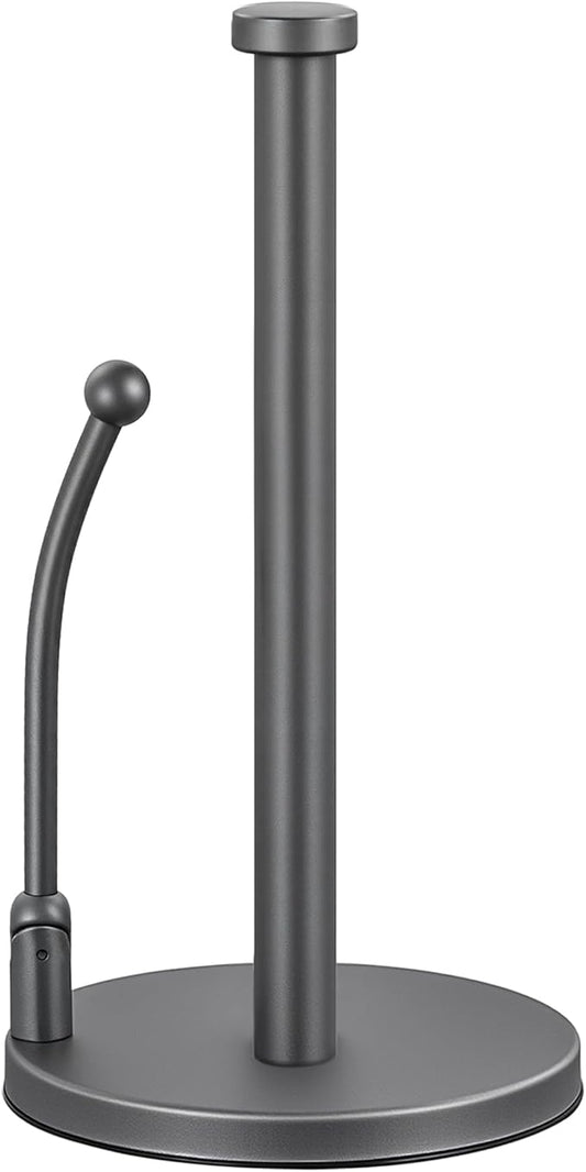 SMARTAKE Paper Towel Holder, Paper Towel Dispenser Standing Weighted Base Non Slip, Spring Arm for Easy Tear, Stainless Steel Paper Towel Holder for Home Kitchen Countertop Tabletop, Metallic Gray by SMARTAKE
