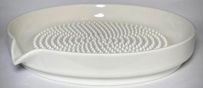 BonCera, Premium Ceramic Garlic Grater Plate 3-Piece Set - White Modern Design and Style - For Garlic, Ginger, Chocolate, and more! - Comes with 6.5" Plate, Peeler, and Brush
