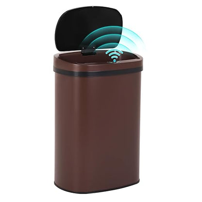 PayLessHere | 13 Gallon Stainless Steel Trash Can | Brown | Automatic Touchless Lid with Motion Sensor | Kitchen Garbage Can with Waterproof Design | for Home, Office, Bathroom | Pack of 1 by PayLessHere